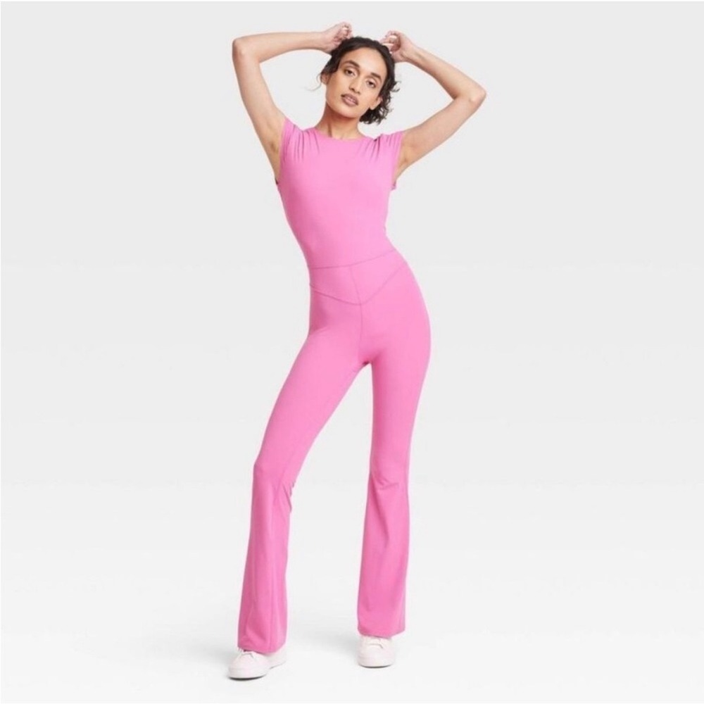 JoyLab Womens Pink Cap Sleeve Flare Bodysuit Jumpsuit NWT Extra Small XS